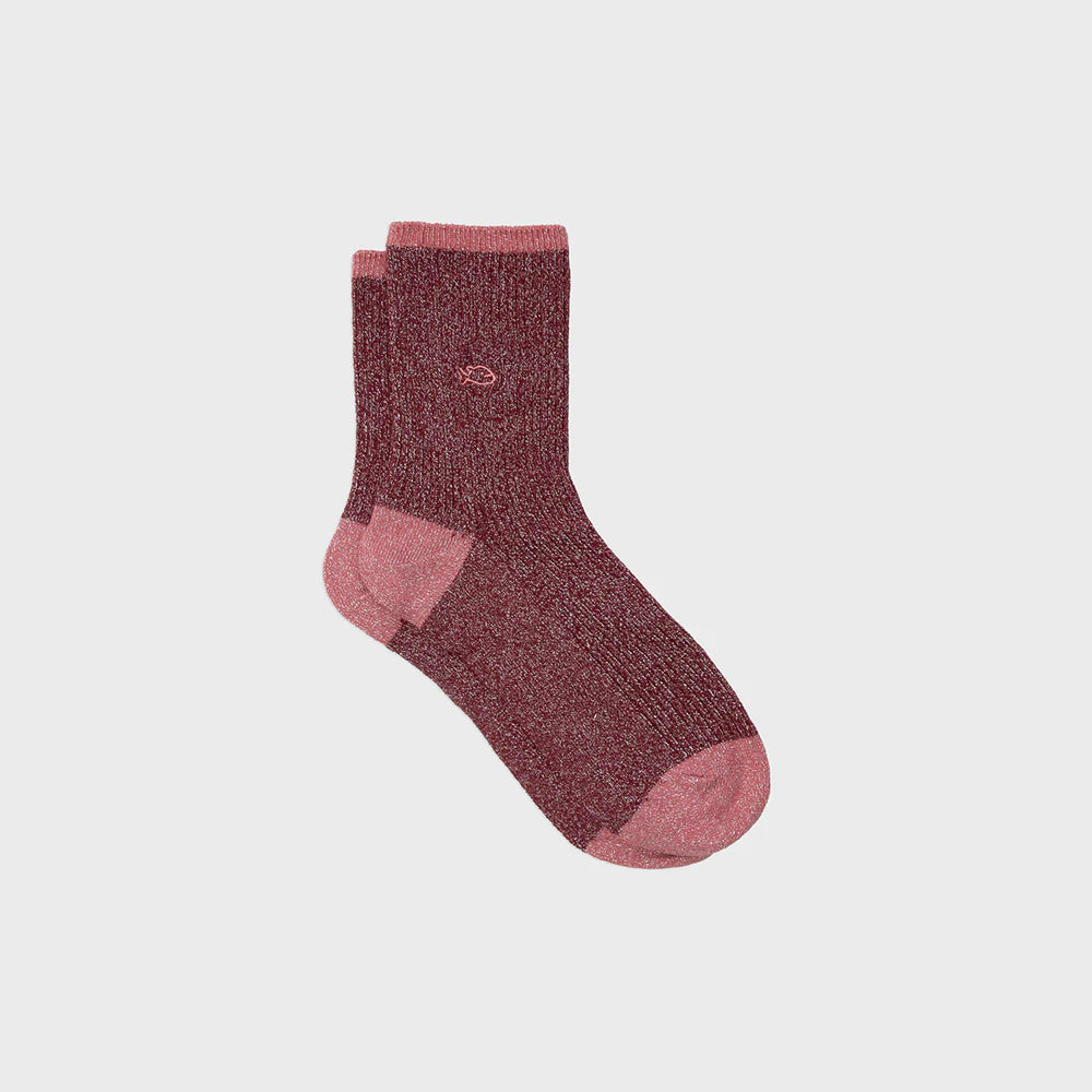 VROUWENSOKKEN - VINTAGE GLITTER BURGUNDY & PINK