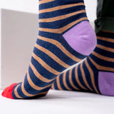 SOKKEN - WIDE STRIPES - MARINEBLAUW & BEIGE